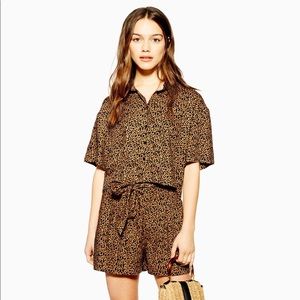 PETITE CAIRO Brown Leopard Print Tie Shorts